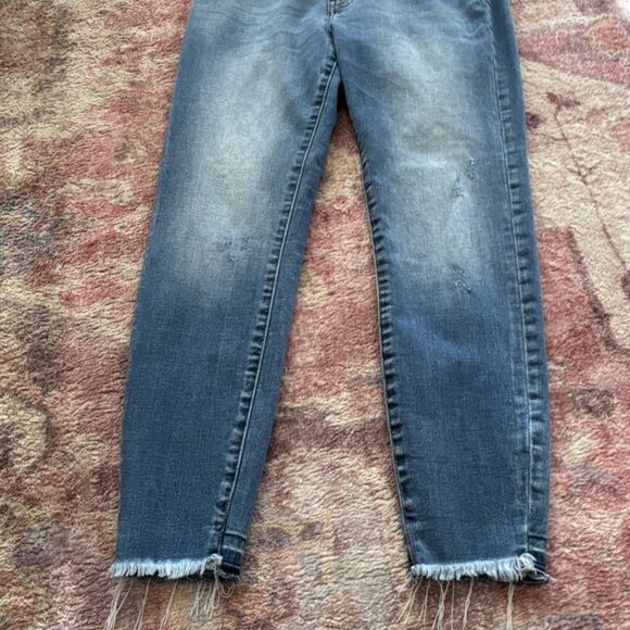 KanCan Women's Skinny Distressed Raw Hem Denim Jeans Blue - Picture 6 of 11